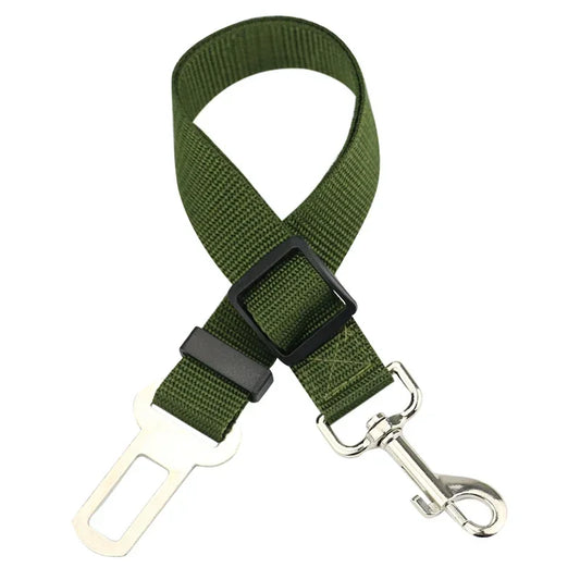 Army Green Adjustable Dog Car Seat Belt Tether
