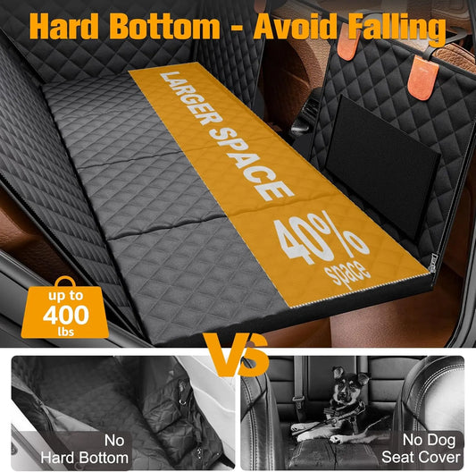 Black Hard Bottom Dog Car Hammock with Mesh Window for SUVs and Trucks