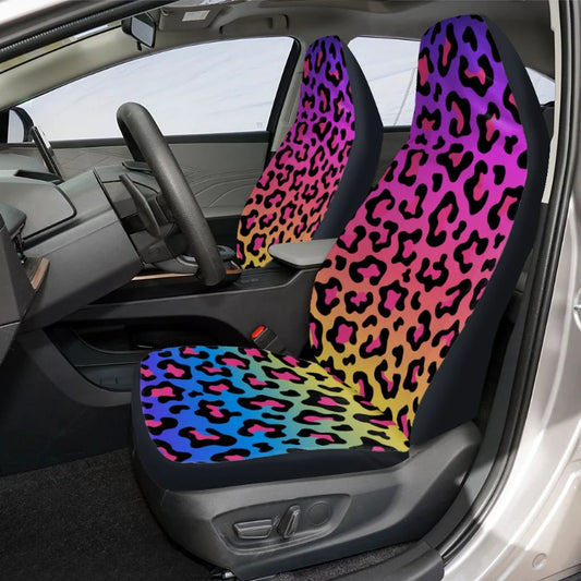 2-Pack Colorful Gradient Leopard Print Front Seat Covers for Dogs