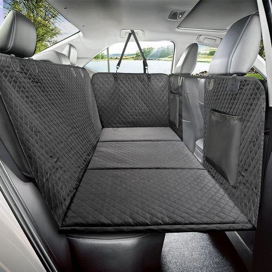 Beige Premium Dog Car Back Seat Extender with Hard Bottom