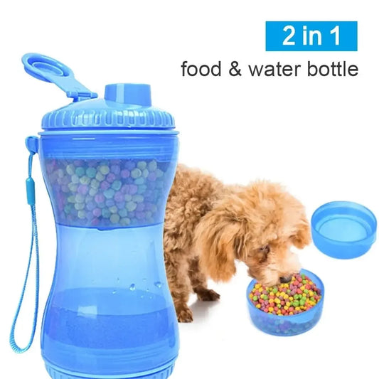 Blue 2-in-1 Dog Water Bottle and Food Storage Container