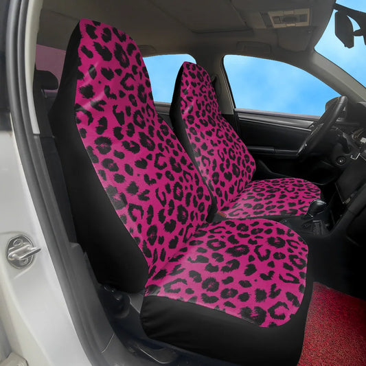 2-Pack Pink Leopard Print Front Seat Covers for Dogs