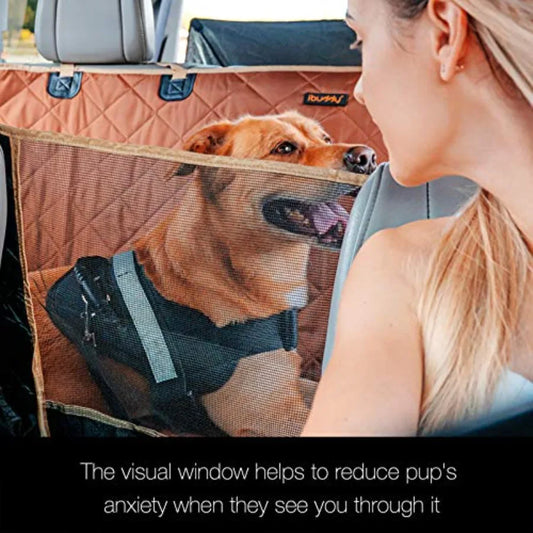 Brown Waterproof Dog Car Hammock with Mesh Window