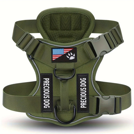 Army Green Anti-Pull Tactical Dog Harness for Medium and Large Dogs