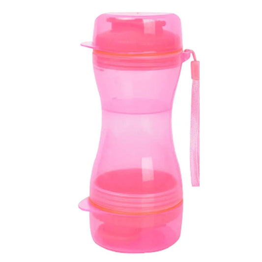Pink 2-in-1 Dog Water Bottle and Food Storage Container