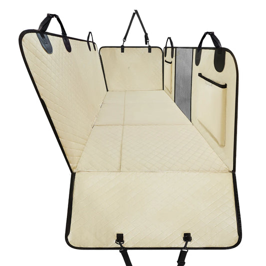 Beige Premium Dog Car Back Seat Extender with Hard Bottom