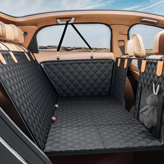 Black Hard Bottom Dog Car Hammock with Mesh Window for SUVs and Trucks