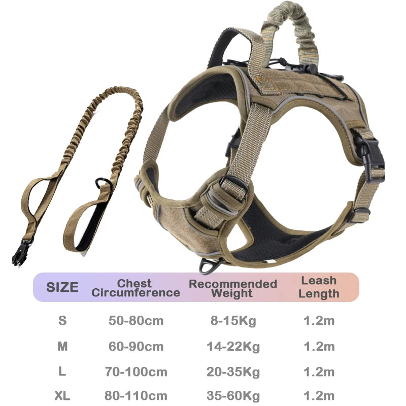 Khaki Tactical No Pull Dog Harness with Leash for Medium and Large Dogs
