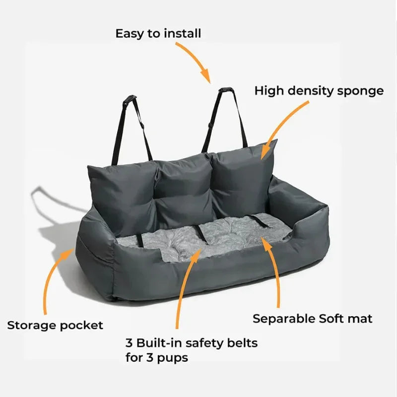 Premium Gray Dog Booster Seat Carrier Bed for Travel