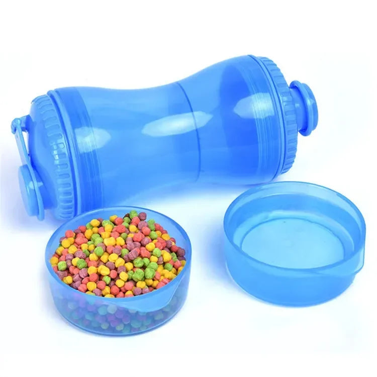 Blue 2-in-1 Dog Water Bottle and Food Storage Container