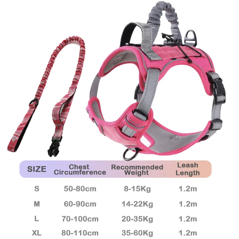 Pink Tactical No Pull Dog Harness with Leash for Medium and Large Dogs
