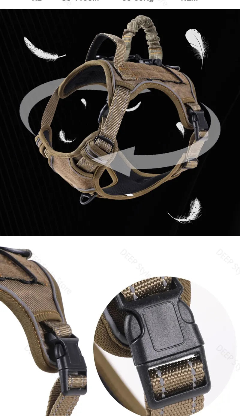 Black Tactical No Pull Dog Harness with Leash for Medium and Large Dogs