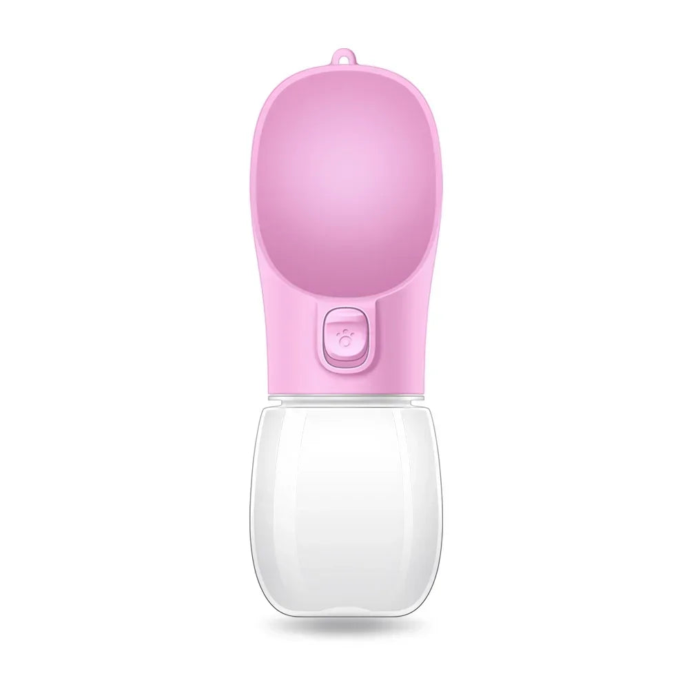 Pink Portable Dog Water Bottle with Built-In Drinking Bowl