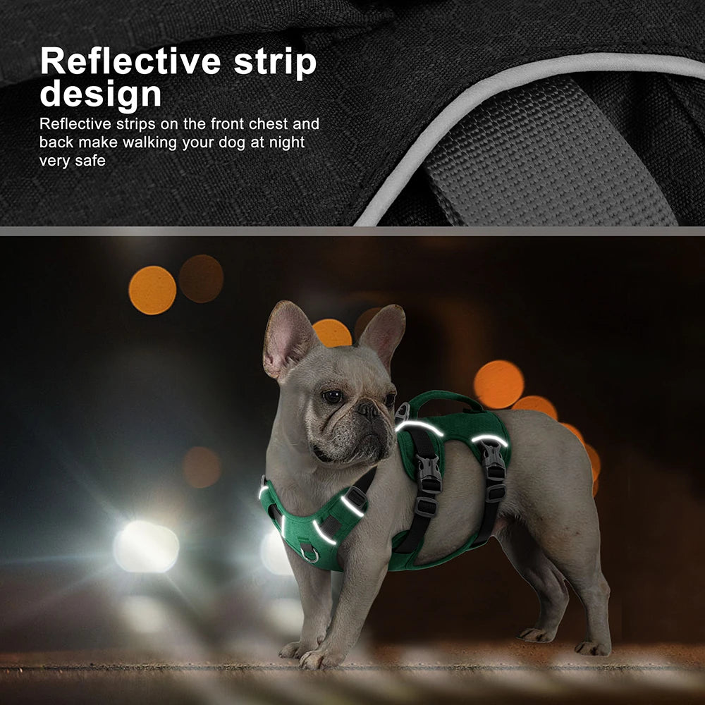 Green Escape Proof Reflective Dog Harness for Small, Medium, and Large Dogs