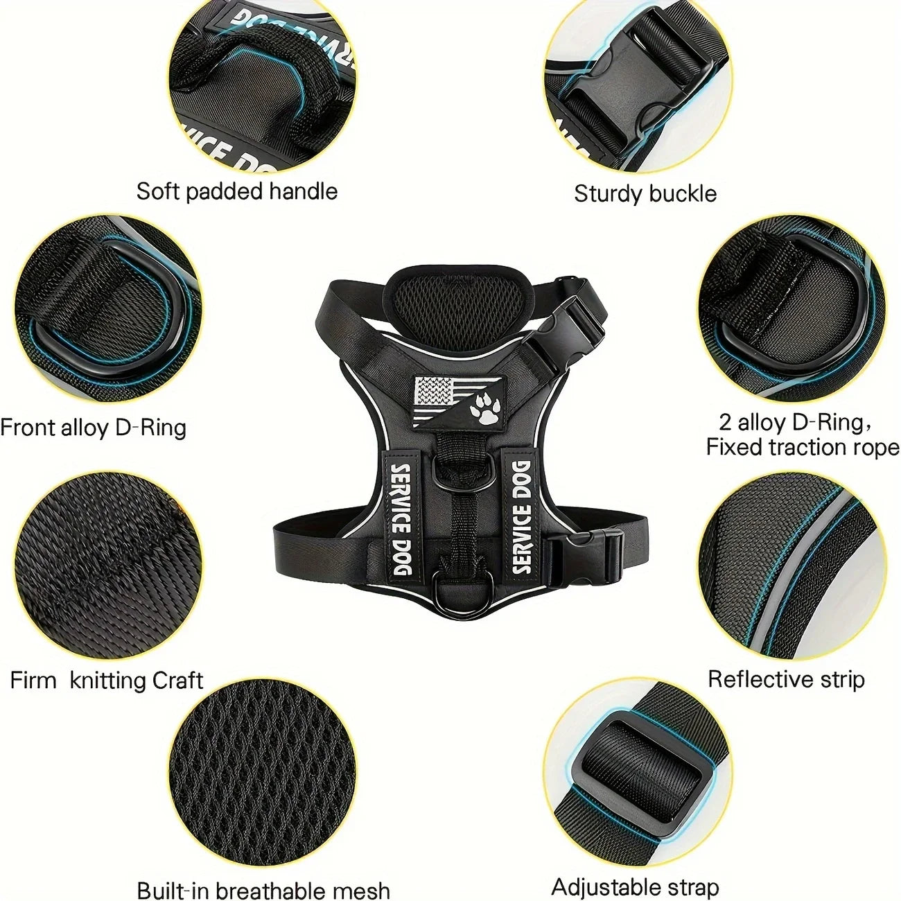 Khaki Anti-Pull Tactical Dog Harness for Medium and Large Dogs