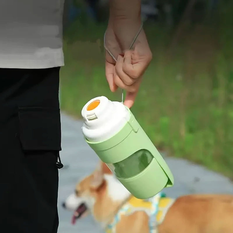 Gray Pet Travel Water Bottle with Food Container