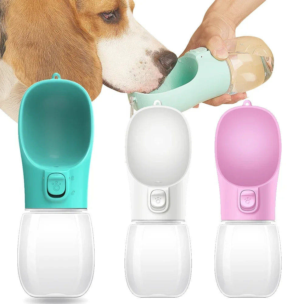 Black Portable Dog Water Bottle with Built-In Drinking Bowl