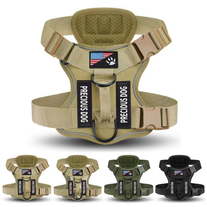 Army Green Anti-Pull Tactical Dog Harness for Medium and Large Dogs