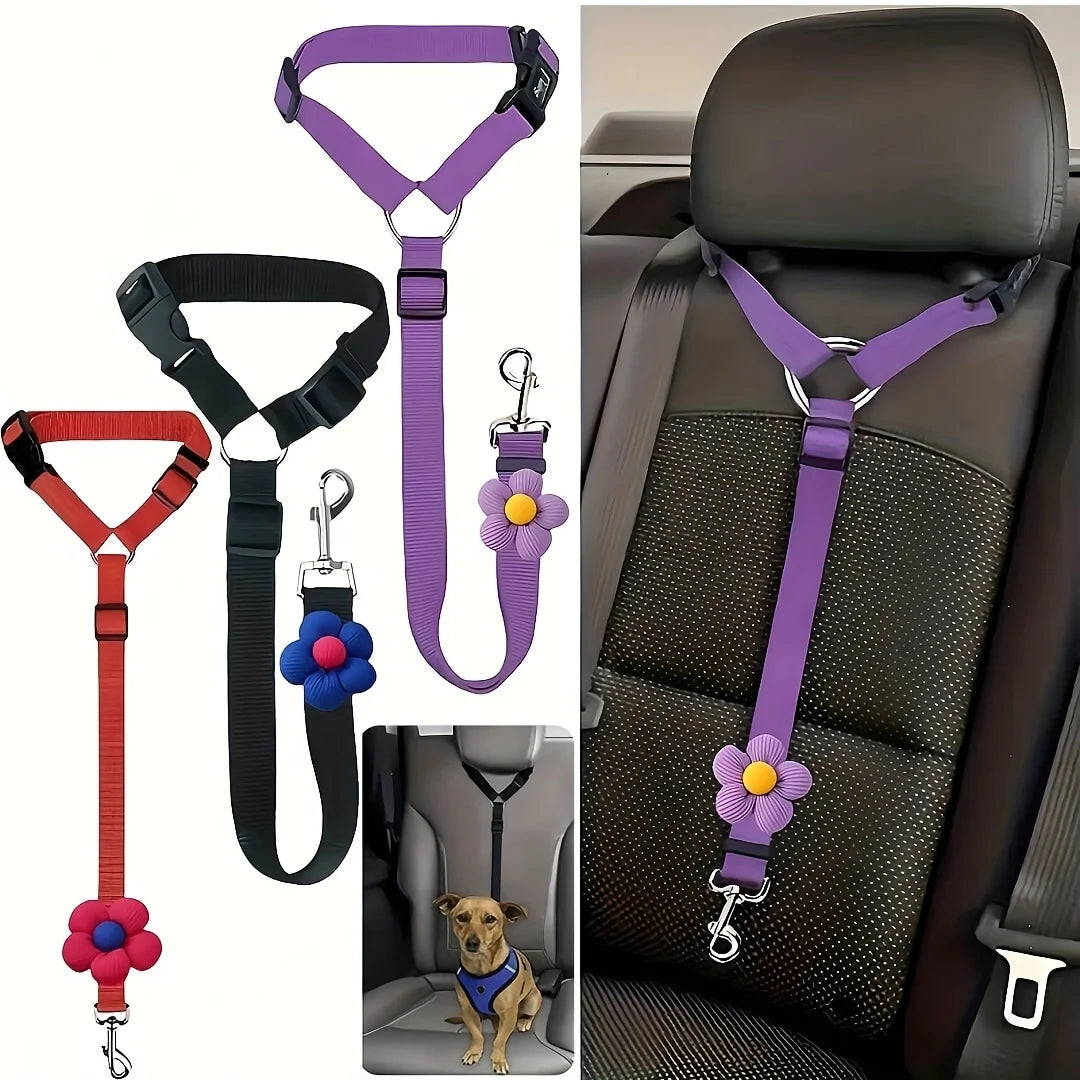 Pink Floral Dog Seat Belt Tether for Vehicles