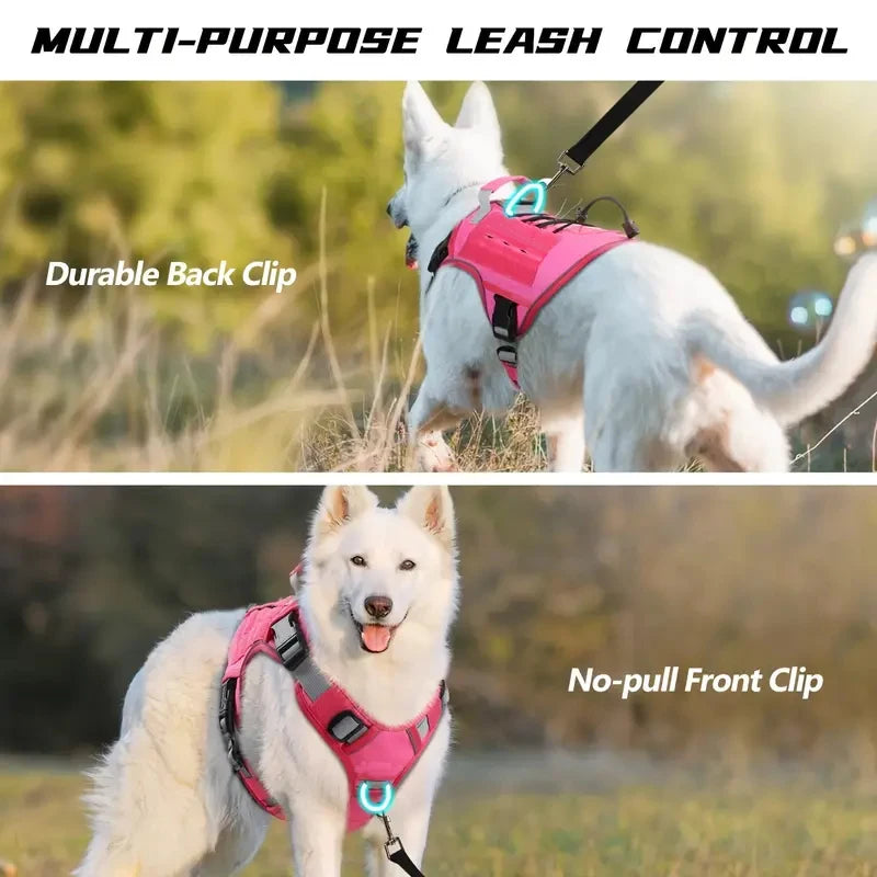 Rose Adjustable No-Pull Tactical Dog Harness with Handle for Large Dogs