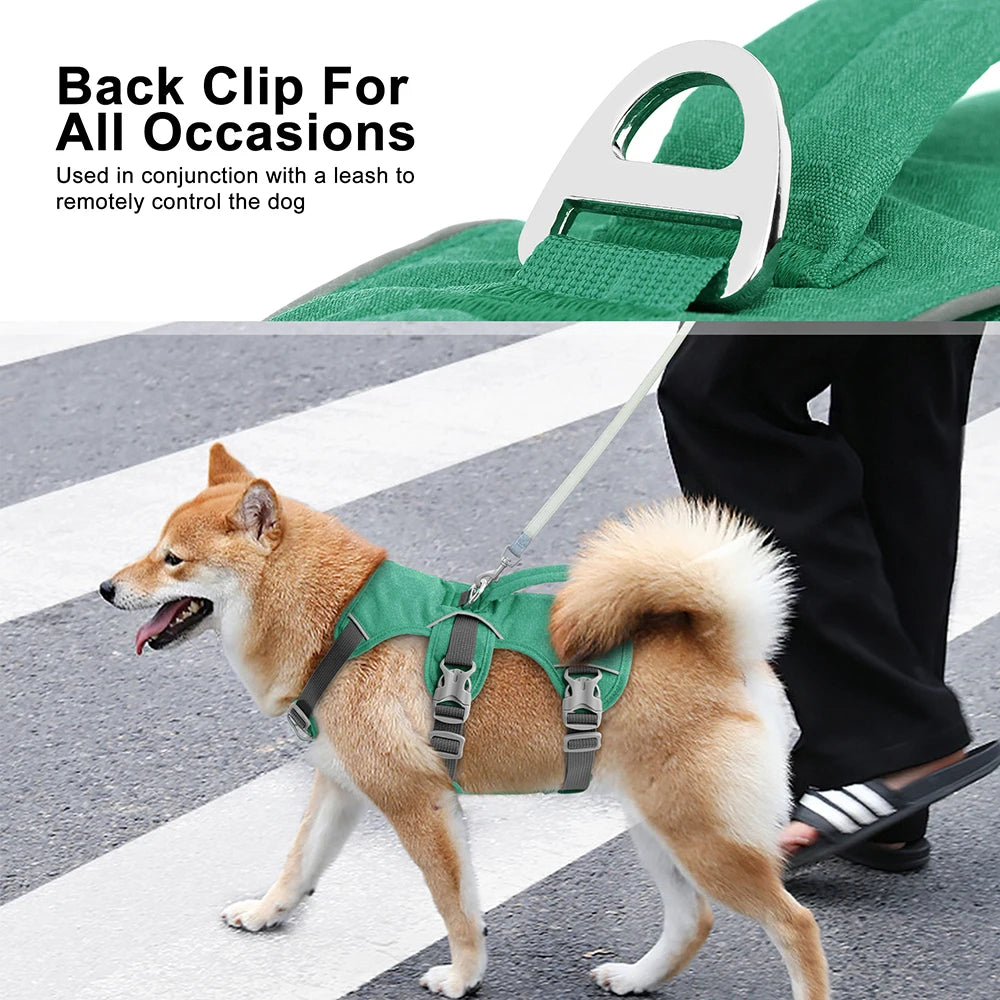 Green Escape Proof Reflective Dog Harness for Small, Medium, and Large Dogs