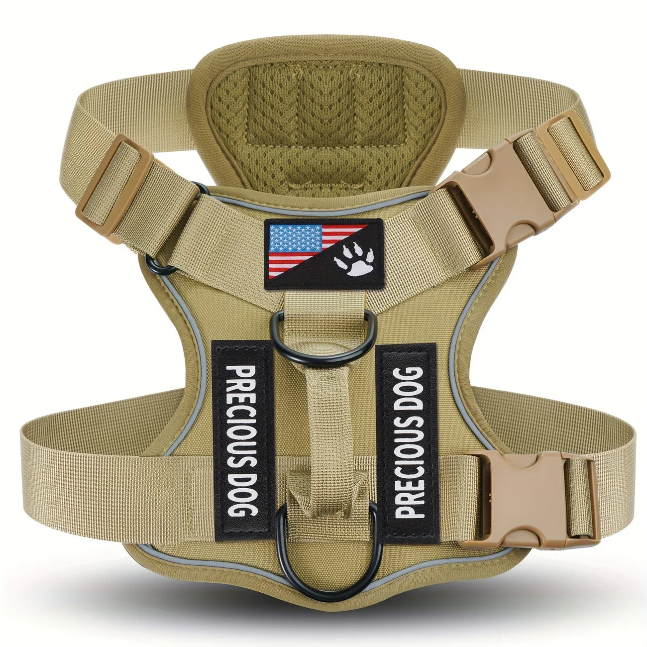 Khaki Anti-Pull Tactical Dog Harness for Medium and Large Dogs