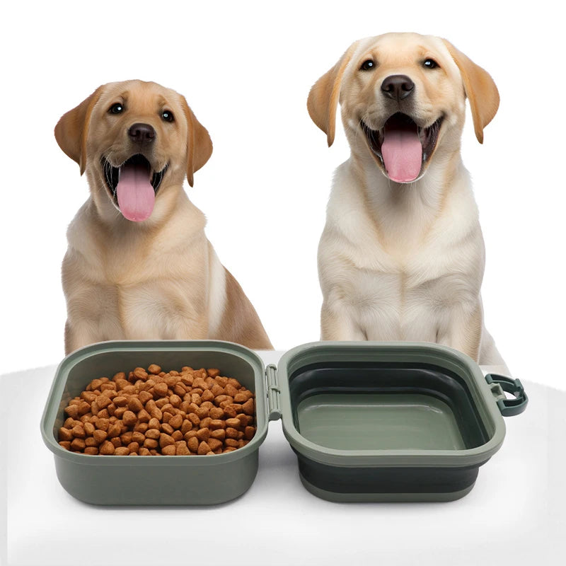 Khaki Portable Double Dog Travel Bowls