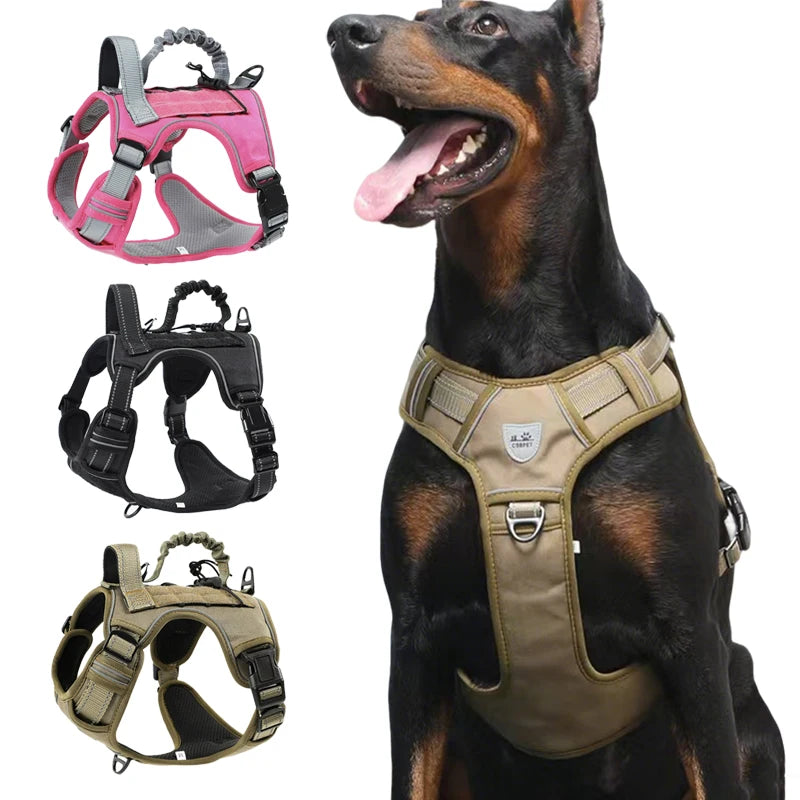 Black Tactical No Pull Dog Harness with Leash for Medium and Large Dogs