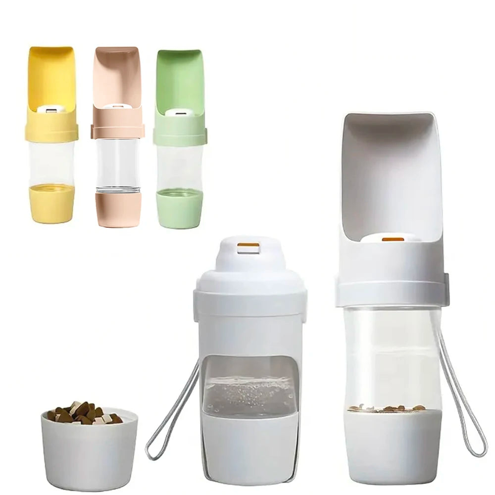 Gray Pet Travel Water Bottle with Food Container