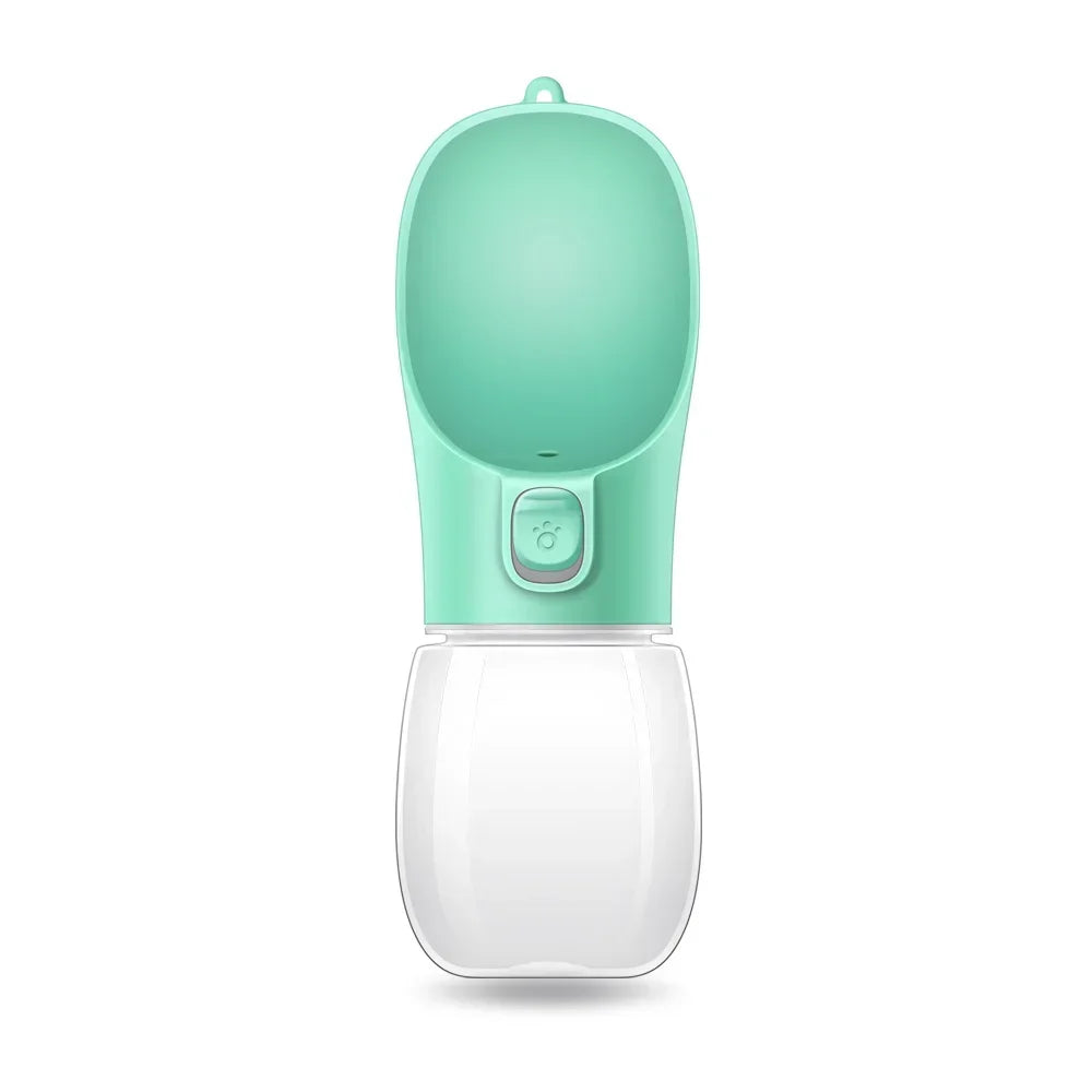 Green Portable Dog Water Bottle with Built-In Drinking Bowl