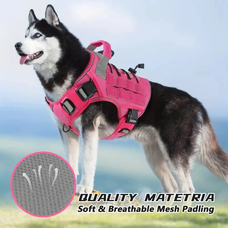 Dark Grey Adjustable No-Pull Tactical Dog Harness with Handle for Large Dogs