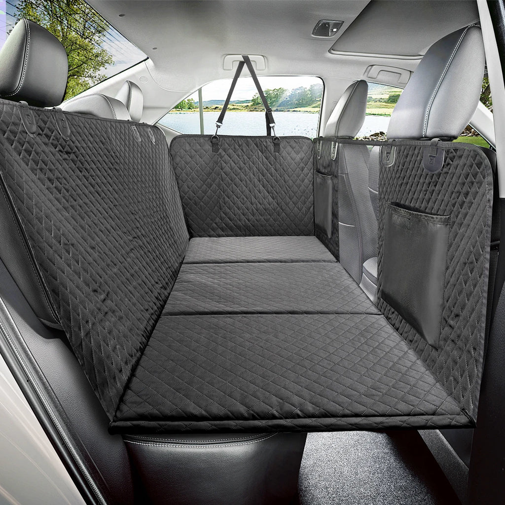 Gray Premium Dog Car Back Seat Extender with Hard Bottom