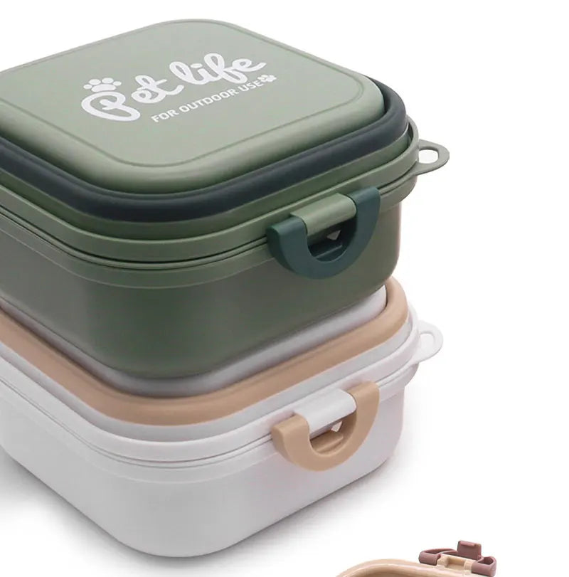 Khaki Portable Double Dog Travel Bowls