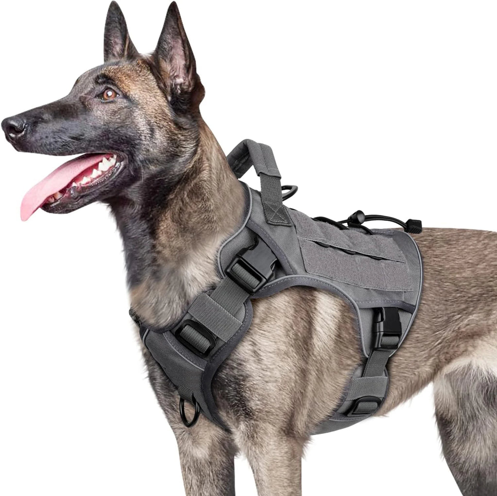 Dark Grey Adjustable No-Pull Tactical Dog Harness with Handle for Large Dogs