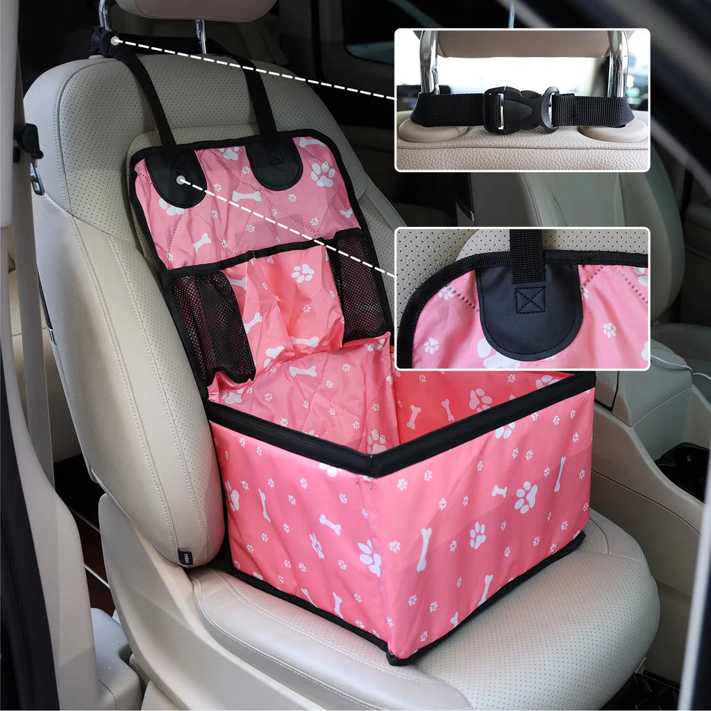 Pink Paw Print Dog Booster Seat for Cars and SUVs