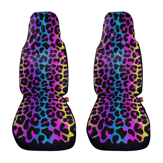 2-Pack Colorful Gradient Leopard Print Front Seat Covers for Dogs