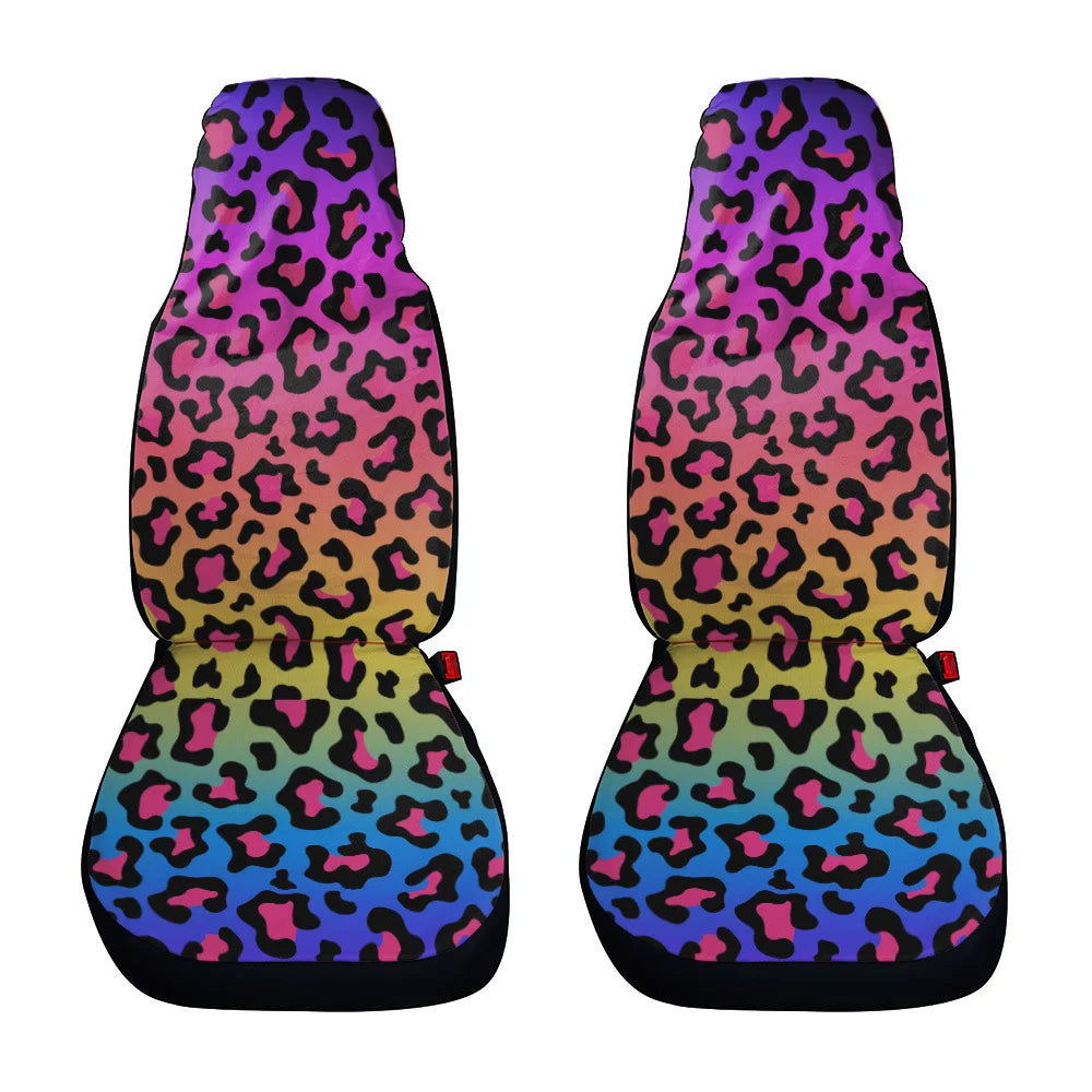 2-Pack Rainbow Leopard Print Front Seat Covers for Dogs