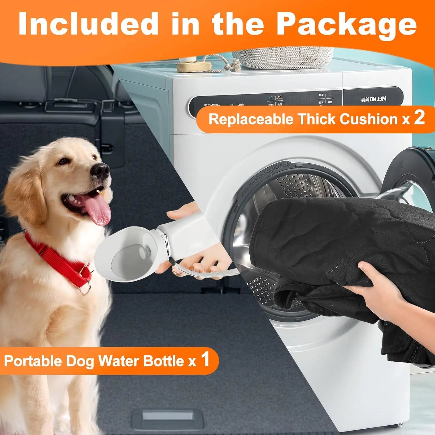 Black Waterproof Dog Car Hammock with Hard Bottom Seat Extender