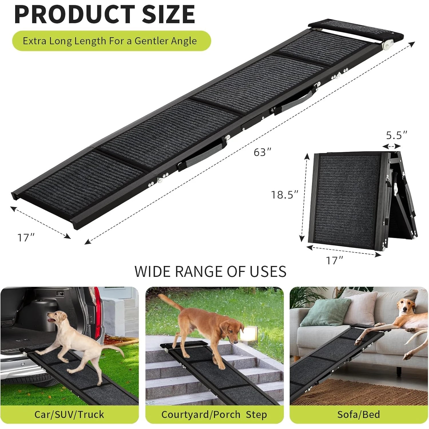 Dog Ramp for Cars for Large Dogs – Folding Non-Slip Portable Pet Ramp Up to 250 lbs
