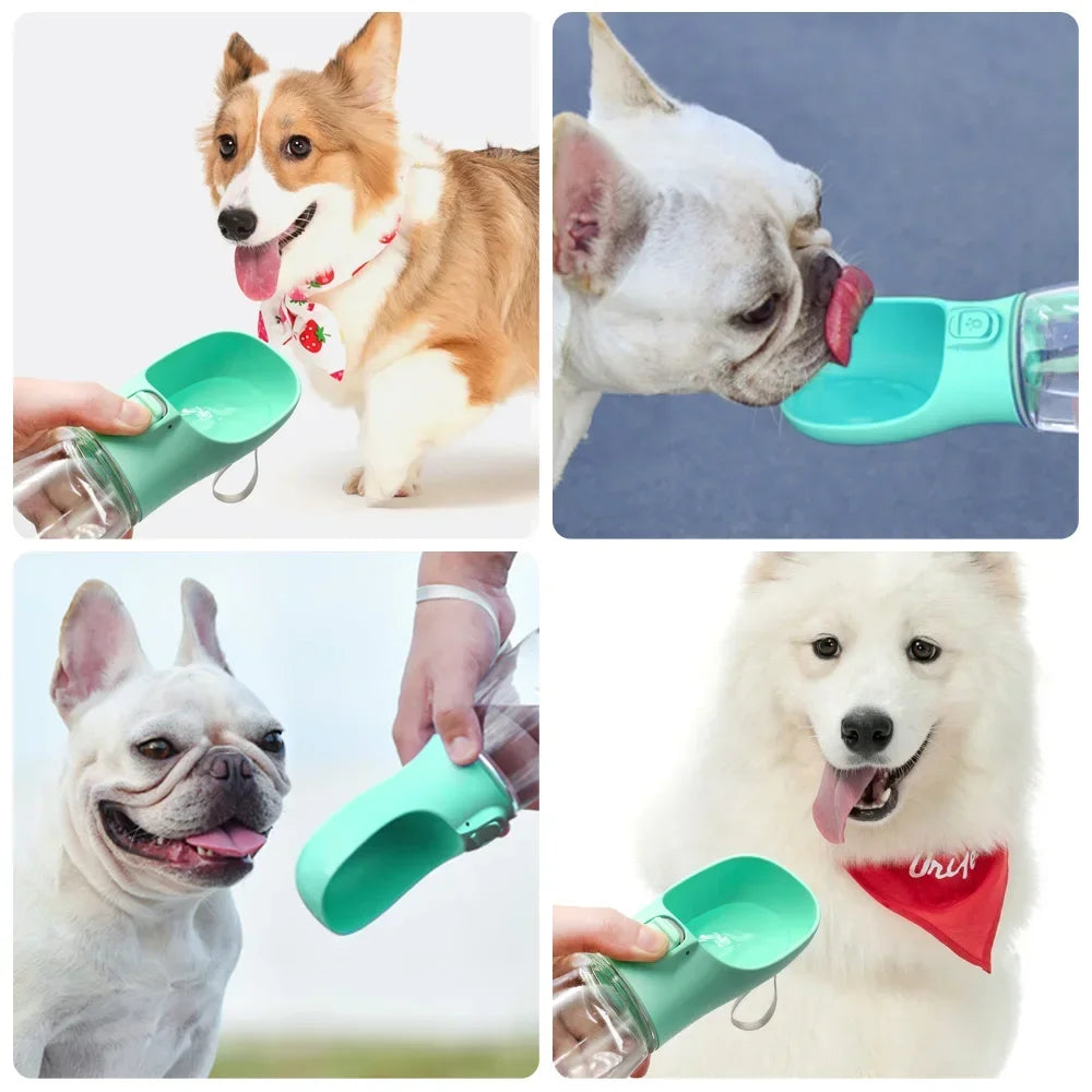 Green Portable Dog Water Bottle with Built-In Drinking Bowl