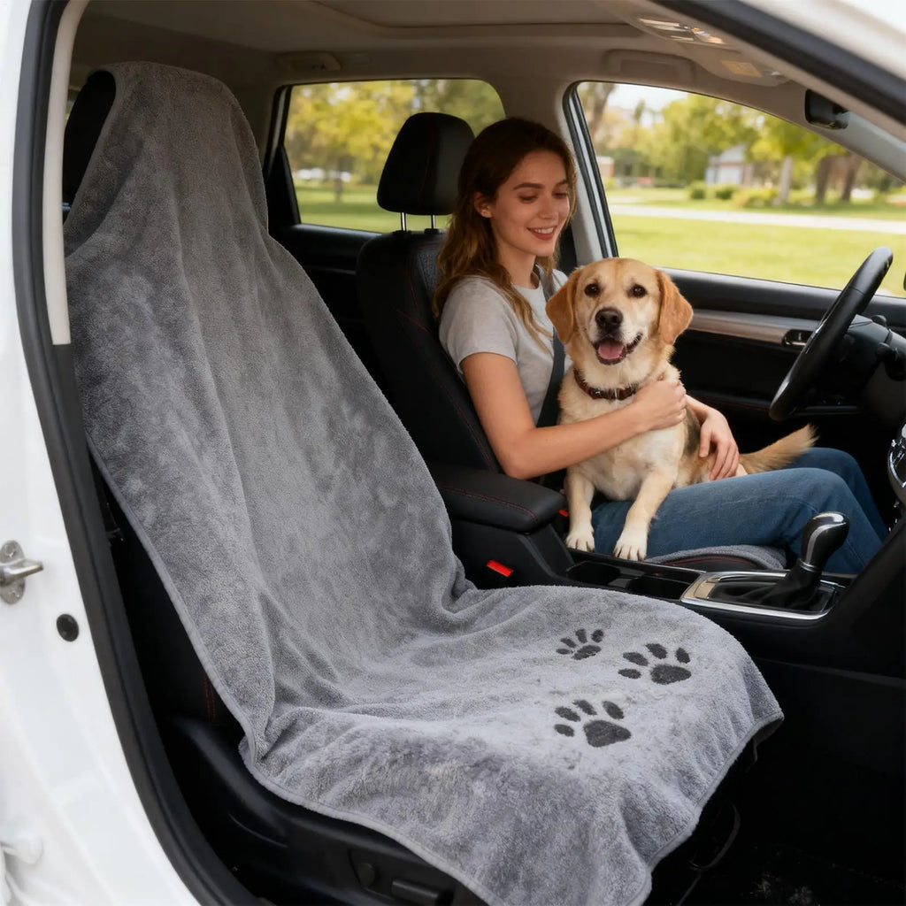 Gray Towel Front Seat Protector for Dogs
