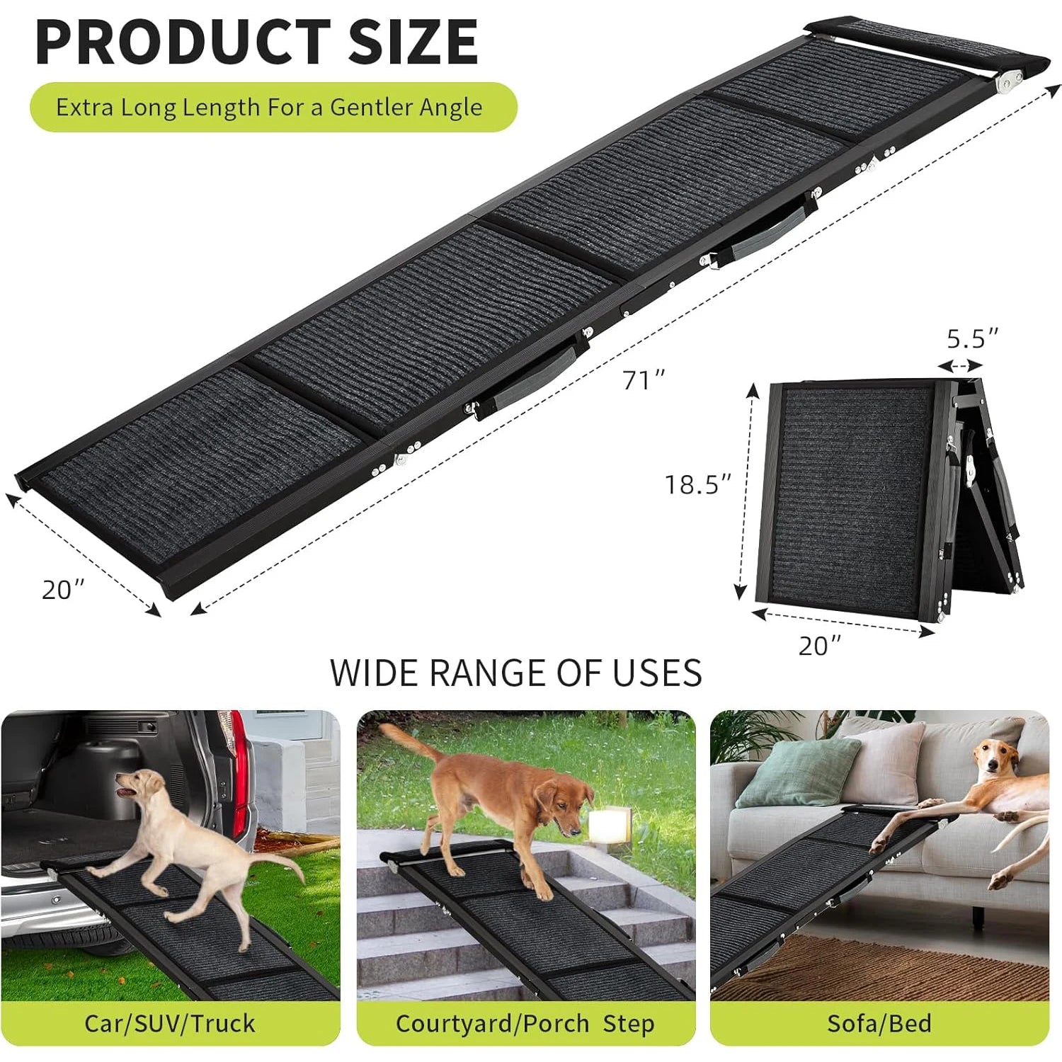 Dog Ramp for Cars for Large Dogs – Folding Non-Slip Portable Pet Ramp Up to 250 lbs