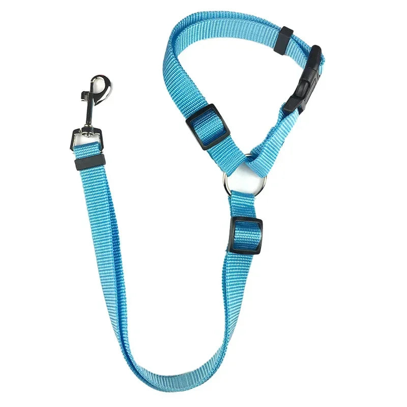 Sky Blue Dog Seat Belt Tether Adjustable Car Safety Leash