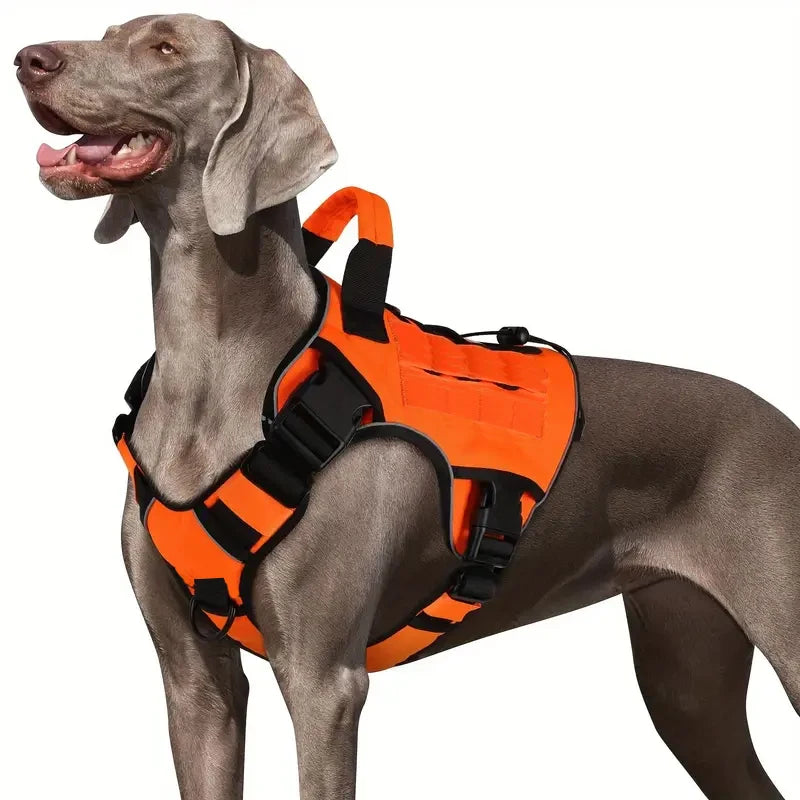 Orange Adjustable No-Pull Tactical Dog Harness with Handle for Large Dogs