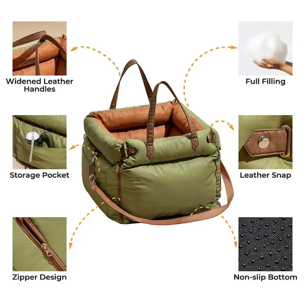 Green Luxury Faux Leather Dog Booster Seat Bed for Travel