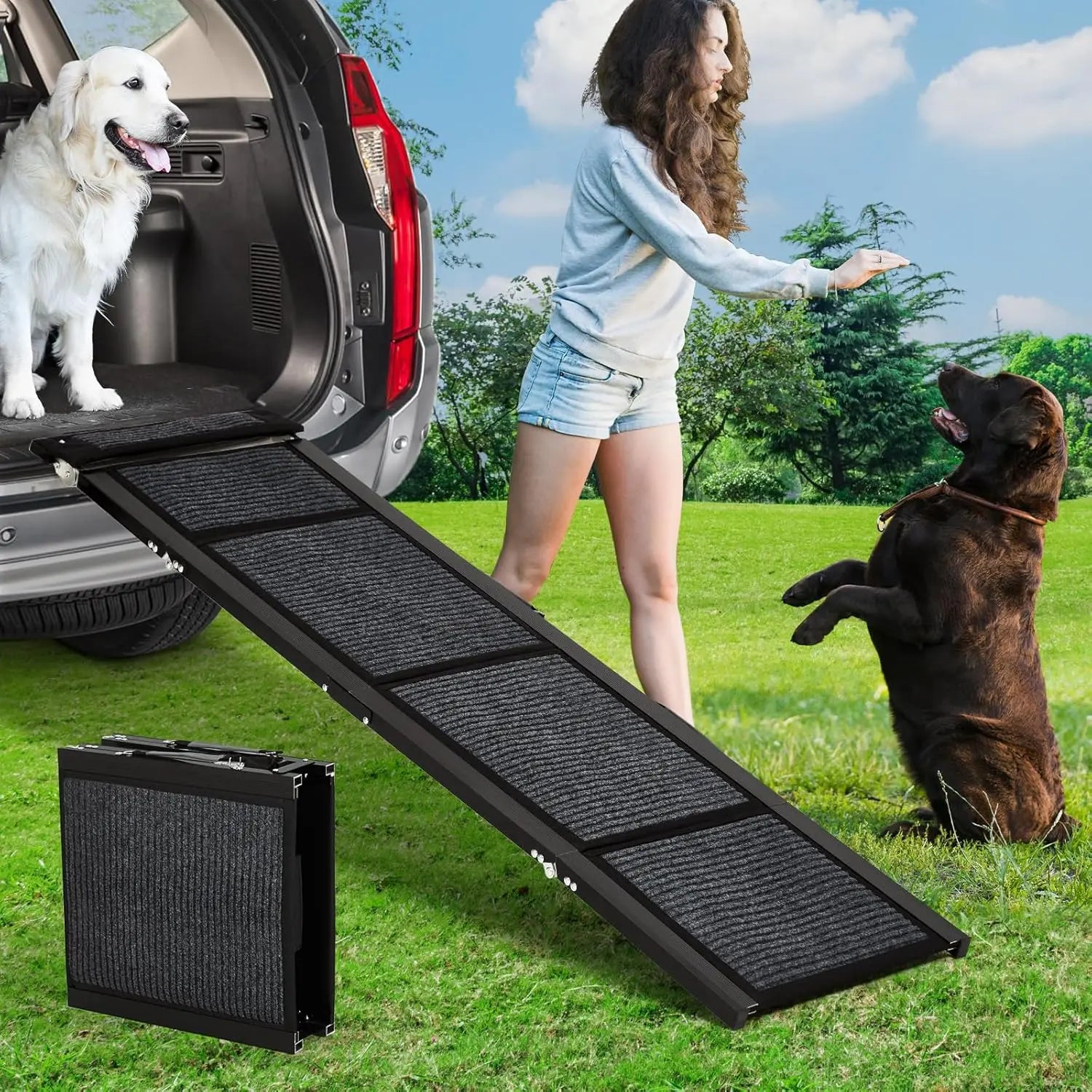 Dog Ramp for Cars for Large Dogs – Folding Non-Slip Portable Pet Ramp Up to 250 lbs