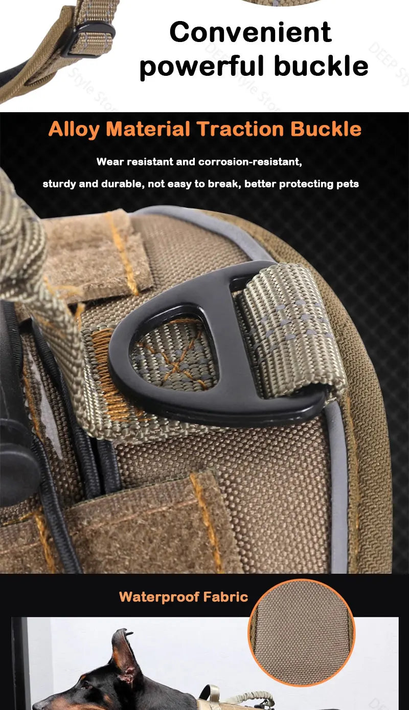 Gray Tactical No Pull Dog Harness with Leash for Medium and Large Dogs