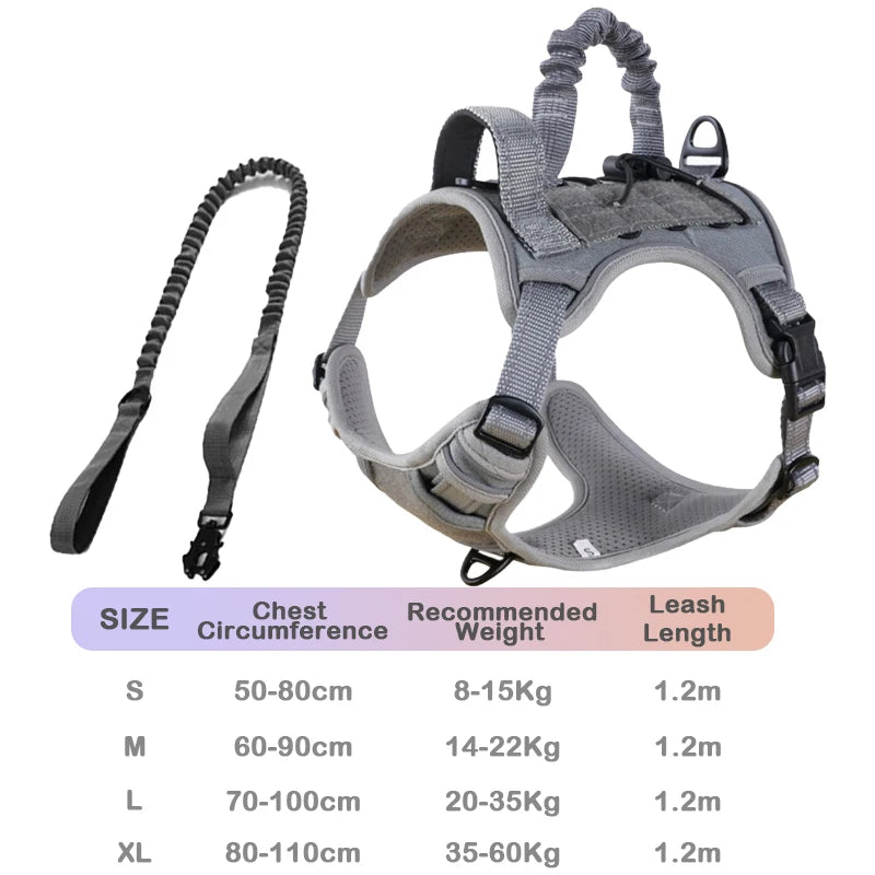 Gray Tactical No Pull Dog Harness with Leash for Medium and Large Dogs