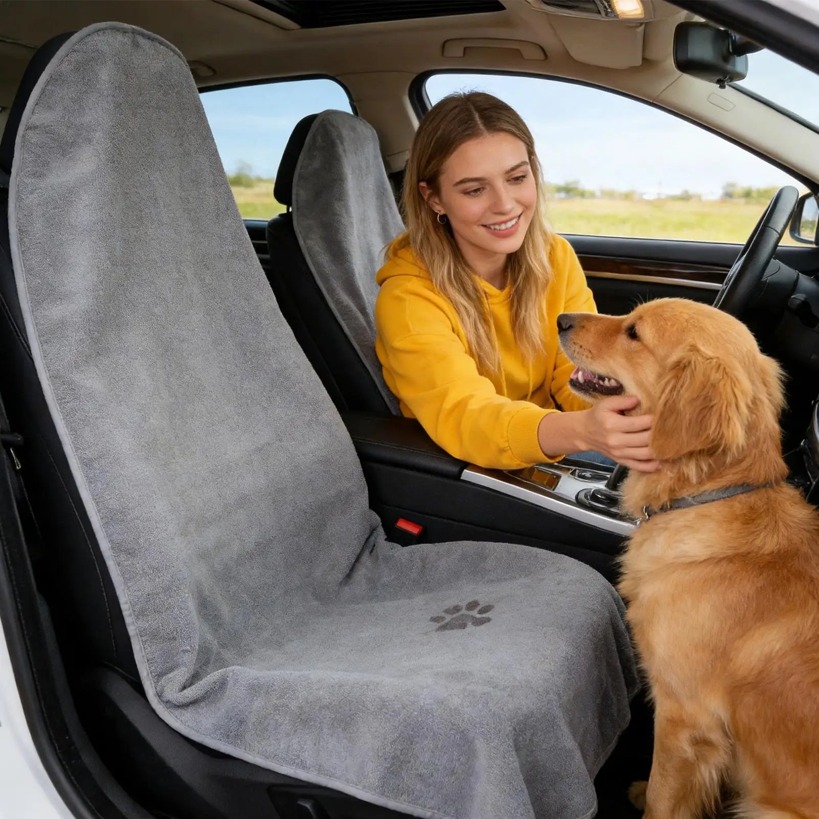 Black Towel Front Seat Protector for Dogs