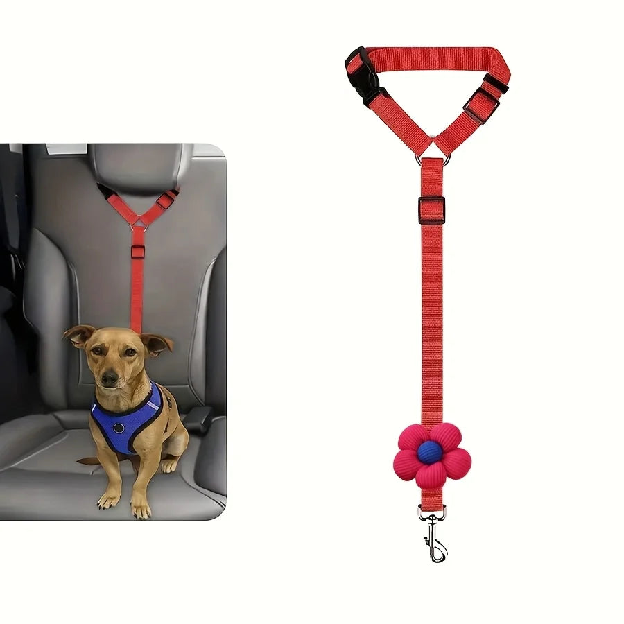 Red Floral Dog Seat Belt Tether for Vehicles